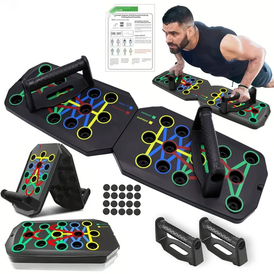 Portable adjustable push up training board with color-coded muscle targets - product image