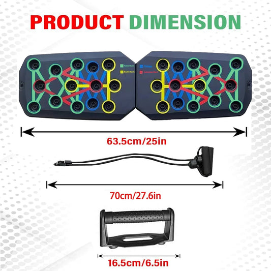 Portable adjustable push up training board with color-coded muscle targets - product image