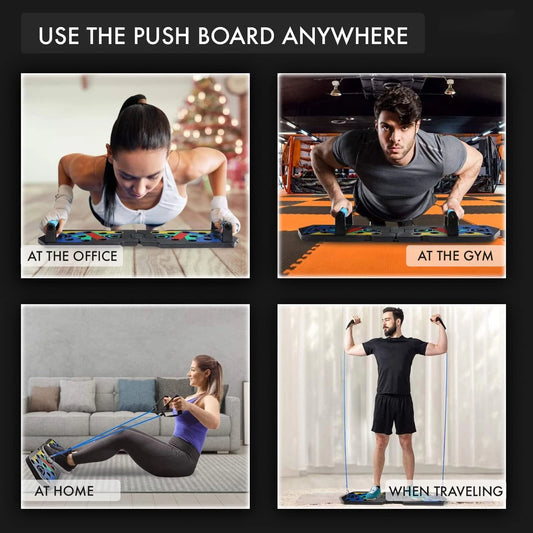 Portable adjustable push up training board with color-coded muscle targets - product image