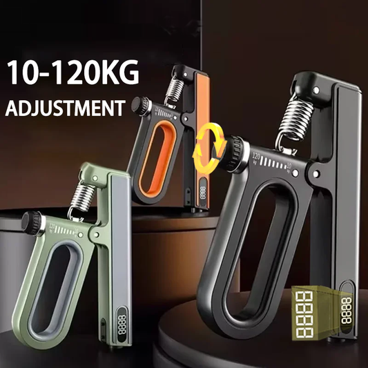 Portable electronic hand grip strengthener with adjustable resistance and timer - product image
