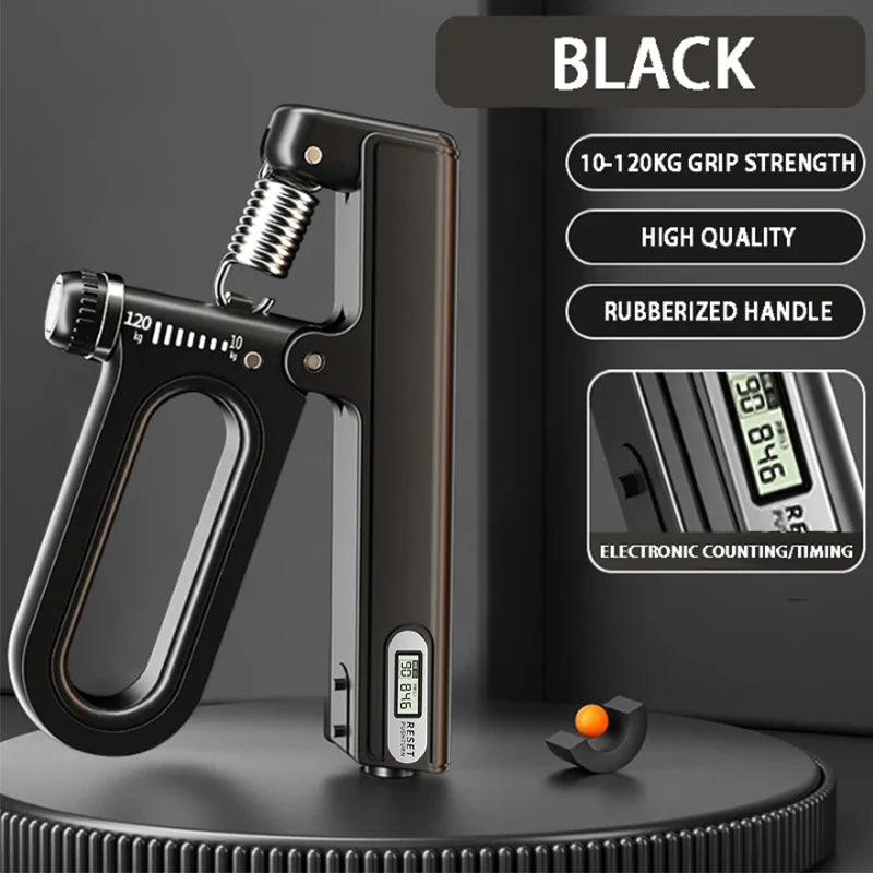Portable electronic hand grip strengthener with adjustable resistance and timer - product image