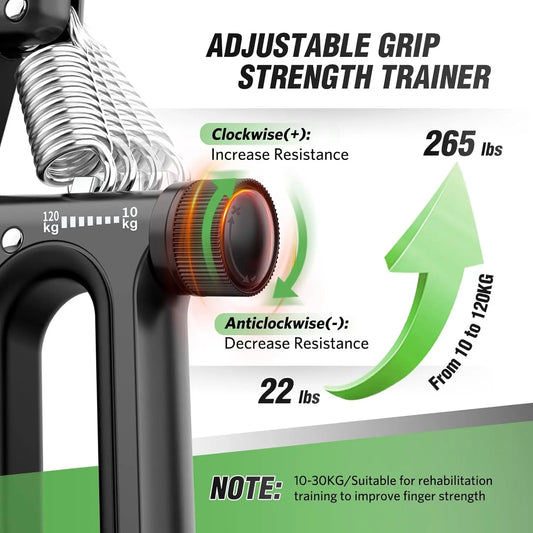 Portable electronic hand grip strengthener with adjustable resistance and timer - product image