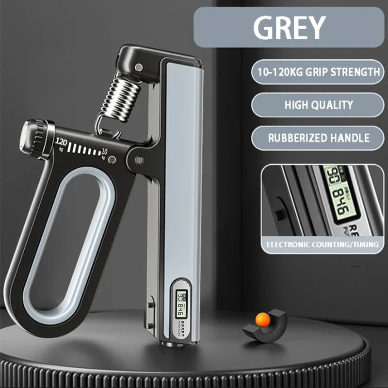 Portable electronic hand grip strengthener with adjustable resistance and timer - product image