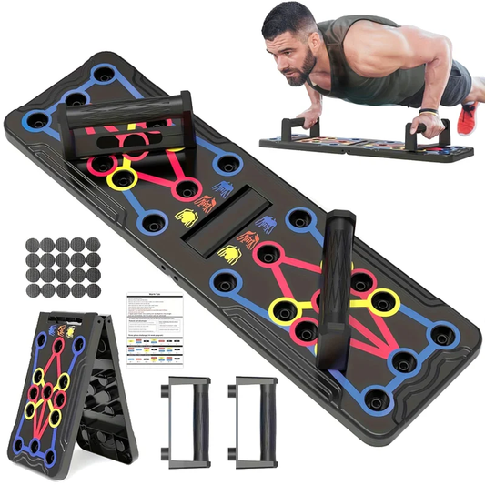 Portable foldable push-up board with color-coded handles for multi muscle training - product image