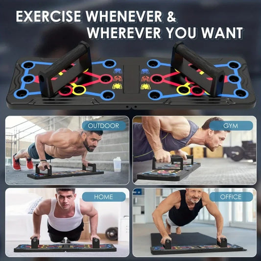Portable foldable push-up board with color-coded handles for multi muscle training - product image