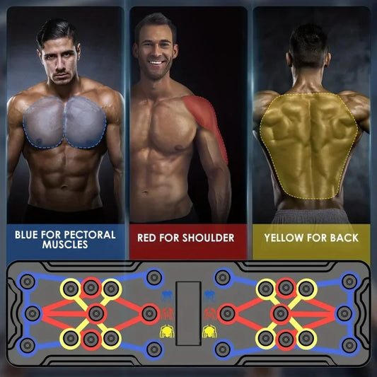 Portable foldable push-up board with color-coded handles for multi muscle training - product image