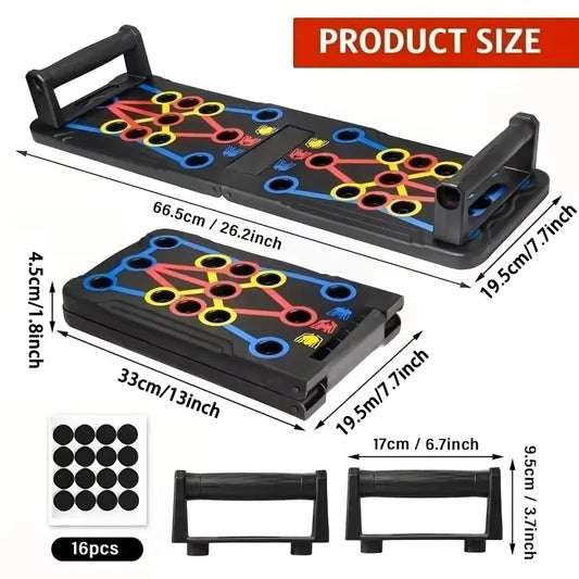 Portable foldable push-up board with color-coded handles for multi muscle training - product image