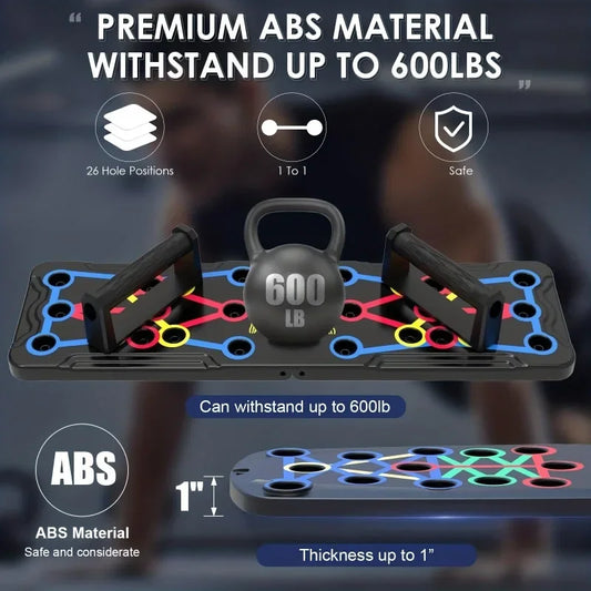 Portable foldable push-up board with color-coded handles for multi muscle training - product image
