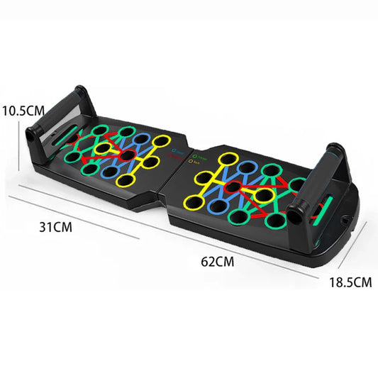 Portable foldable push-up board with color-coded muscle targeting and handles - product image