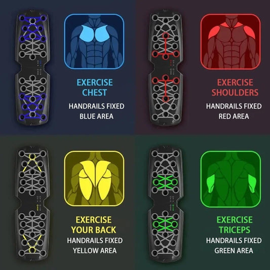 Portable foldable push-up board with color-coded muscle targeting and handles - product image
