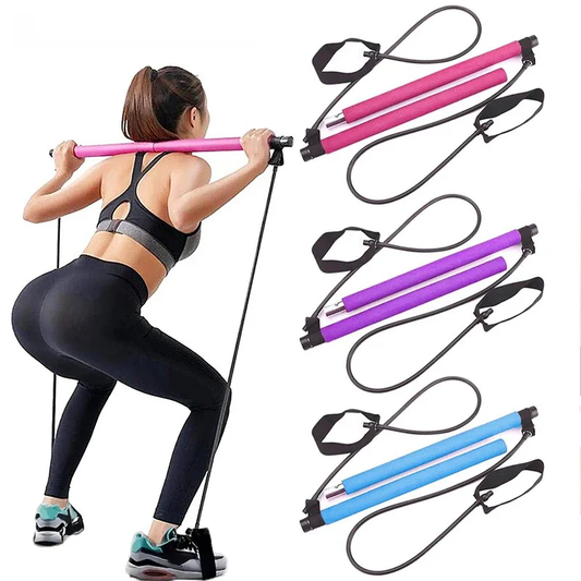 Portable pilates bar with resistance bands for full body fitness workout - product image