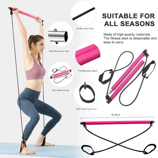 Portable pilates bar with resistance bands for full body fitness workout - product image