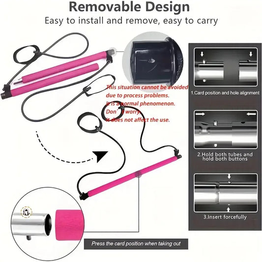 Portable pilates bar with resistance bands for full body fitness workout - product image