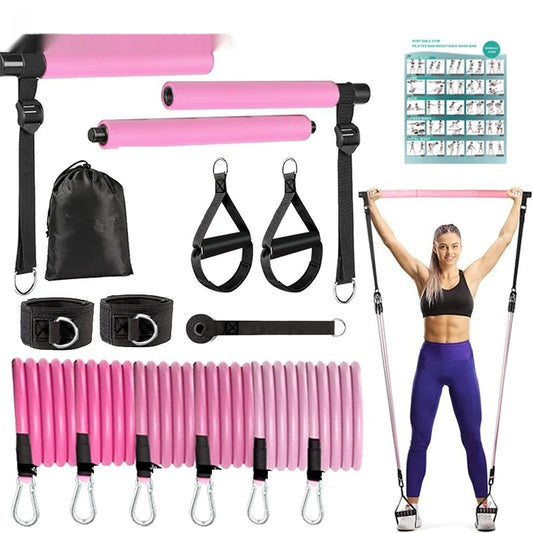 Portable pilates bar with resistance bands set for full body strength training - product image