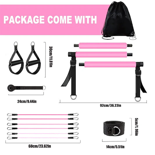 Portable pilates bar with resistance bands set for full body strength training - product image