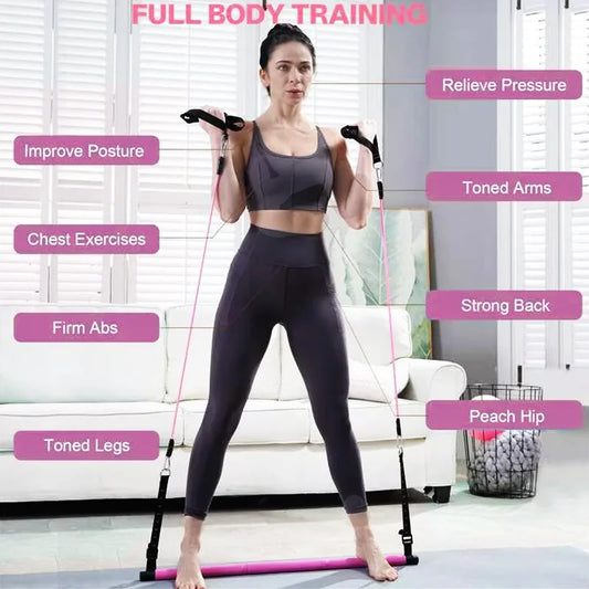 Portable pilates bar with resistance bands set for full body strength training - product image