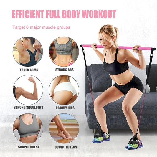 Portable pilates bar with resistance bands set for full body strength training - product image