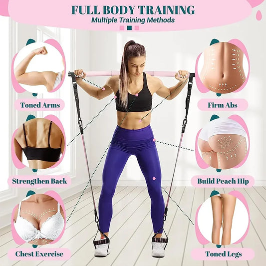 Portable pilates bar with resistance bands set for full body strength training - product image