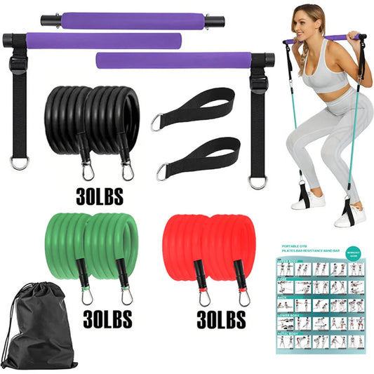 Portable pilates resistance bar kit with adjustable bands for full body workouts - product image