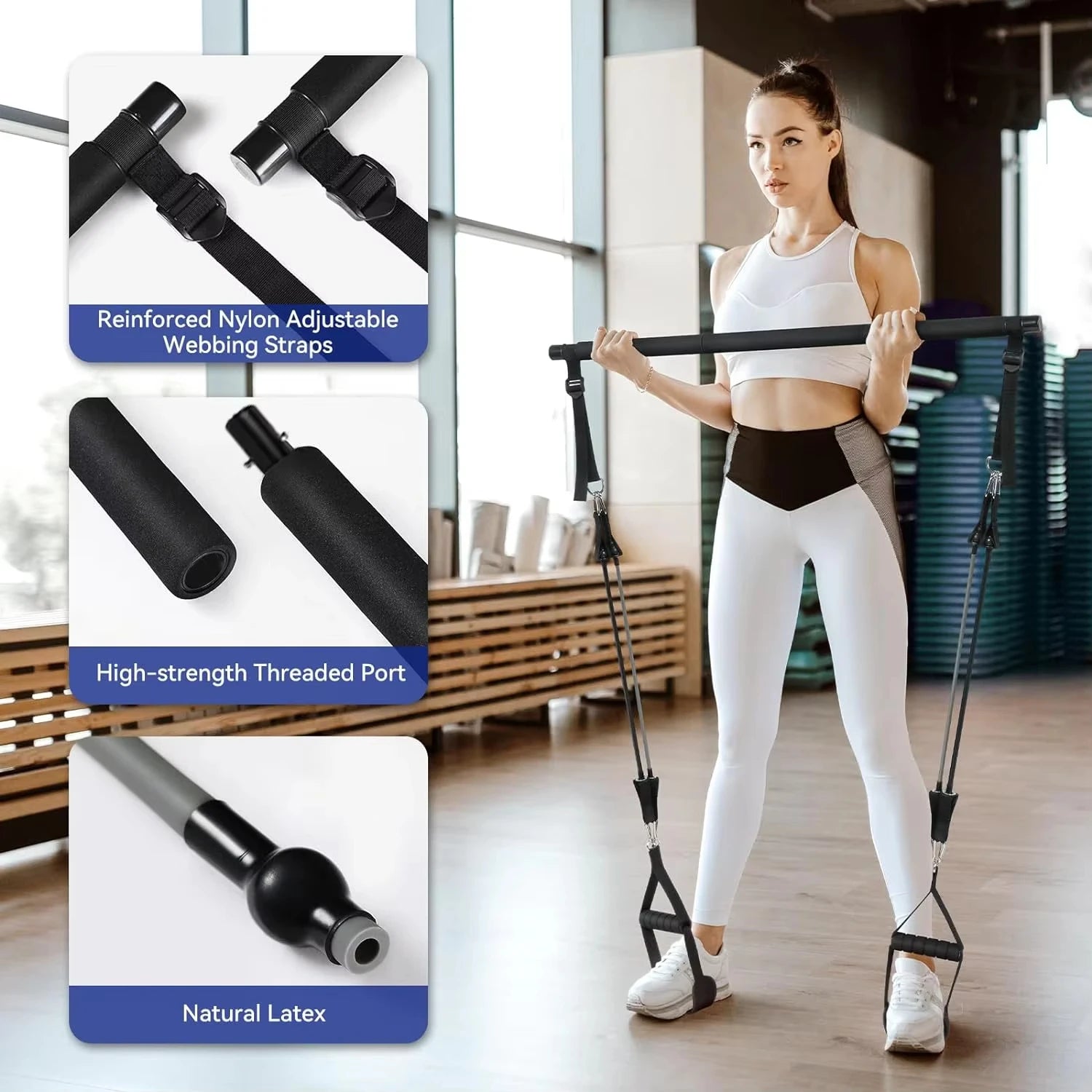 Portable pilates resistance bar kit with adjustable bands for full body workouts - product image