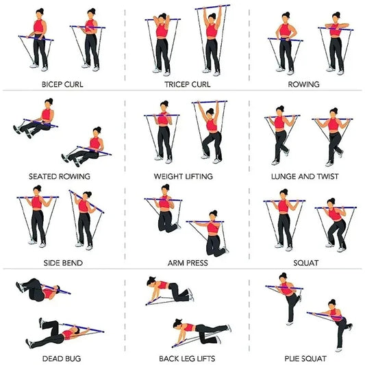 Portable pilates resistance bar kit with adjustable bands for full body workouts - product image