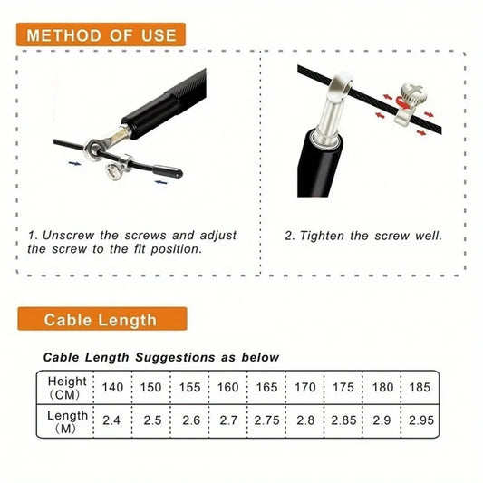 Professional adjustable jump rope with aluminum handles and steel wire cable - product image