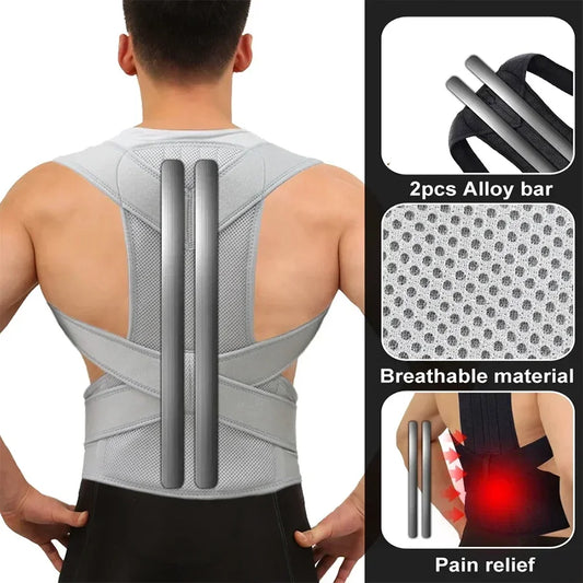 Reinforced lumbar posture corrector vest with adjustable back and shoulder straps - product image