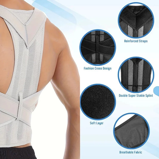 Reinforced lumbar posture corrector vest with adjustable back and shoulder straps - product image