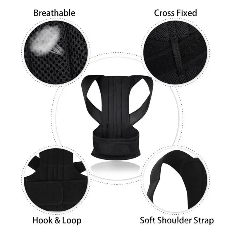 Reinforced lumbar posture corrector vest with adjustable back and shoulder straps - product image