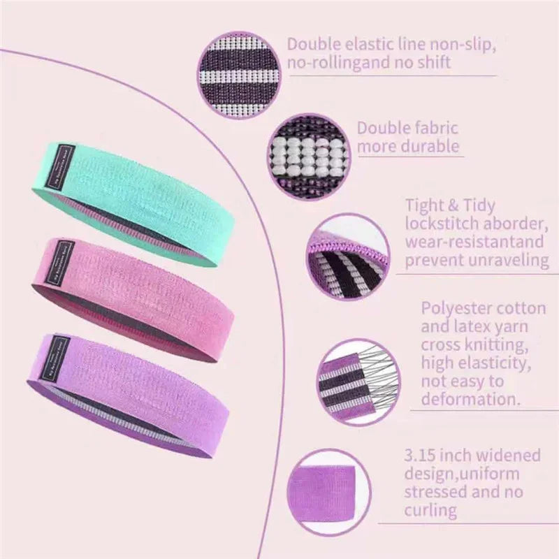 Resistance bands set for butt and leg workout with anti-slip durable fabric - product image