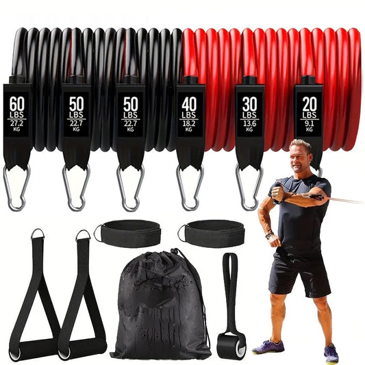 Resistance bands set up to 250lbs with door anchor, handles, ankle straps and carry bag - product image