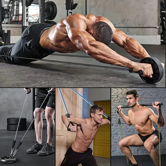 Resistance bands set up to 250lbs with door anchor, handles, ankle straps and carry bag - product image