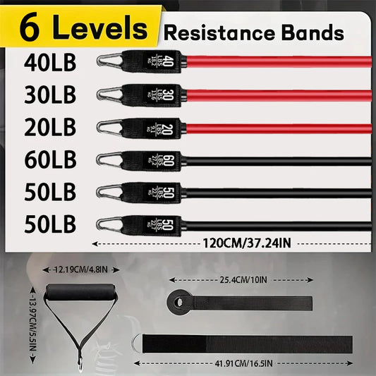 Resistance bands set up to 250lbs with door anchor, handles, ankle straps and carry bag - product image