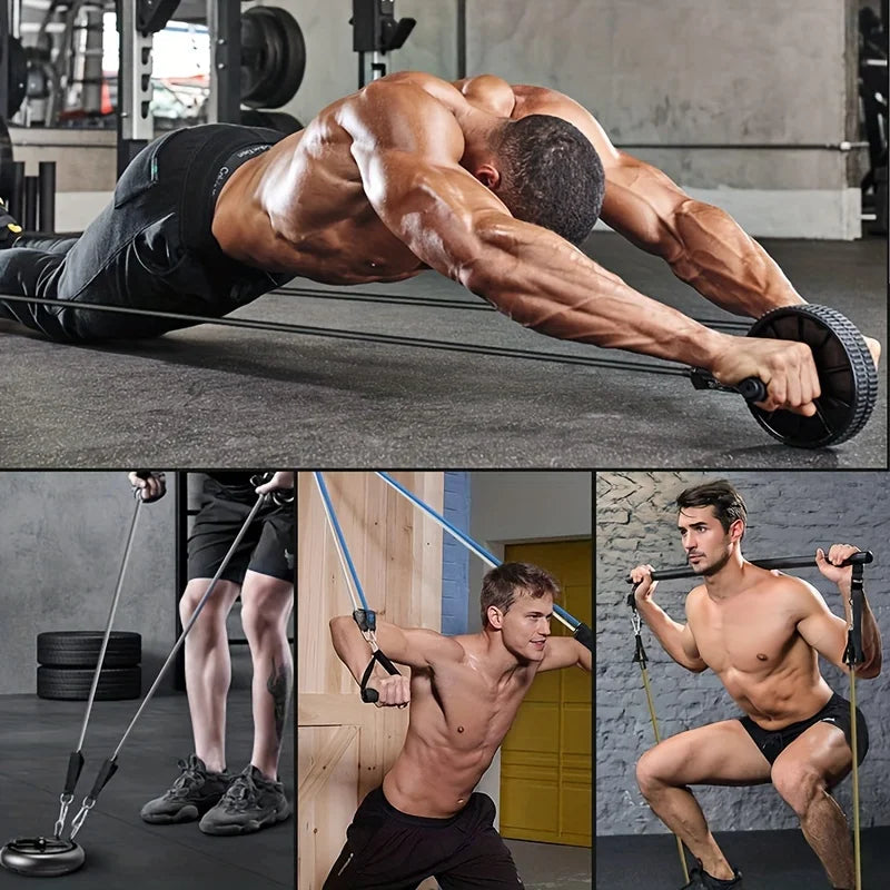 Resistance bands set up to 250lbs with door anchor, handles, ankle straps and carry bag - product image
