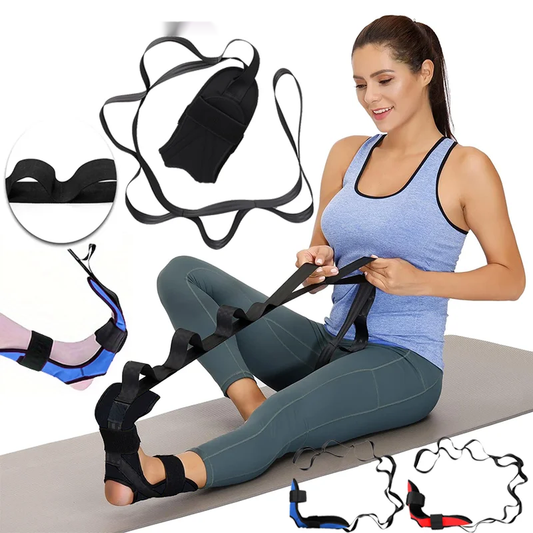 Segmented yoga stretching band with adjustable assistance for leg and foot - product image