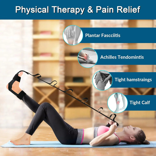 Segmented yoga stretching band with adjustable assistance for leg and foot - product image