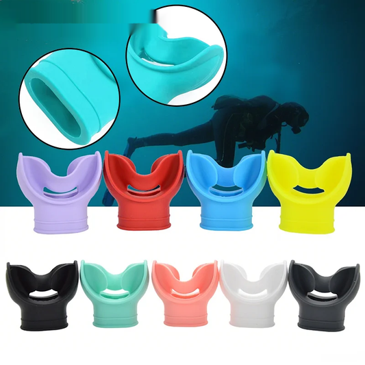 Silicone snorkel mouthpiece with universal fit and strap slot for diving and scuba gear - product image