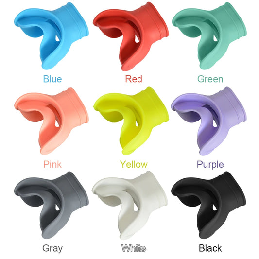 Silicone snorkel mouthpiece with universal fit and strap slot for diving and scuba gear - product image