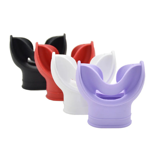 Silicone snorkel mouthpiece with universal fit and strap slot for diving and scuba gear - product image