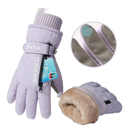 Waterproof winter sports gloves with touchscreen non-slip palm and zipper pocket - product image