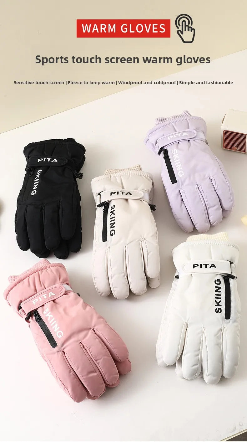 Waterproof winter sports gloves with touchscreen non-slip palm and zipper pocket - product image