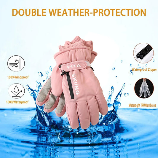 Waterproof winter sports gloves with touchscreen non-slip palm and zipper pocket - product image