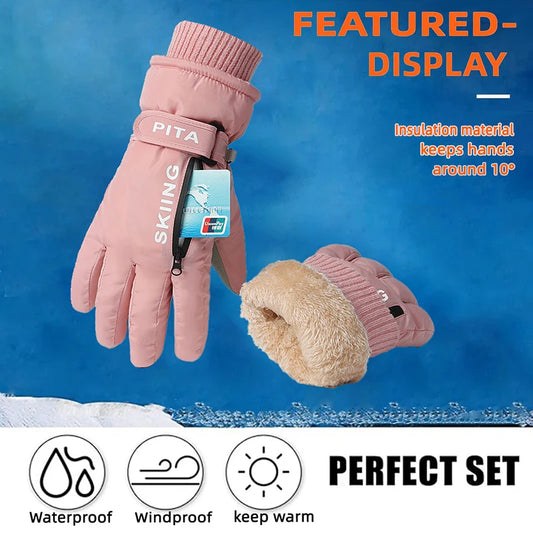 Waterproof winter sports gloves with touchscreen non-slip palm and zipper pocket - product image