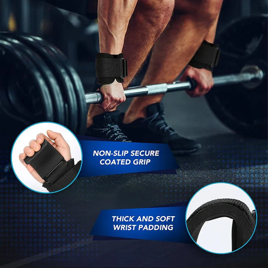 Weight lifting hook grips with adjustable wrist wraps and non-slip coating - product image