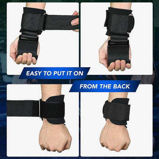 Weight lifting hook grips with adjustable wrist wraps and non-slip coating - product image