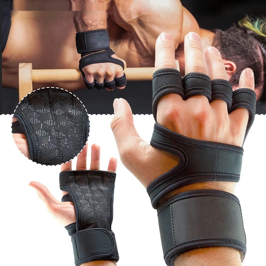 Weightlifting gloves with padded palm, silicone grip, adjustable wrist strap - product image