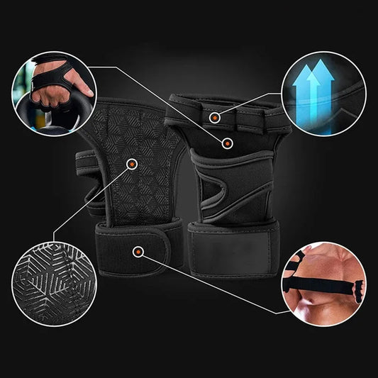 Weightlifting gloves with padded palm, silicone grip, adjustable wrist strap - product image