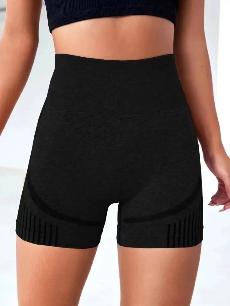 Women’s high waist knitted yoga shorts polyester nylon blend - product image