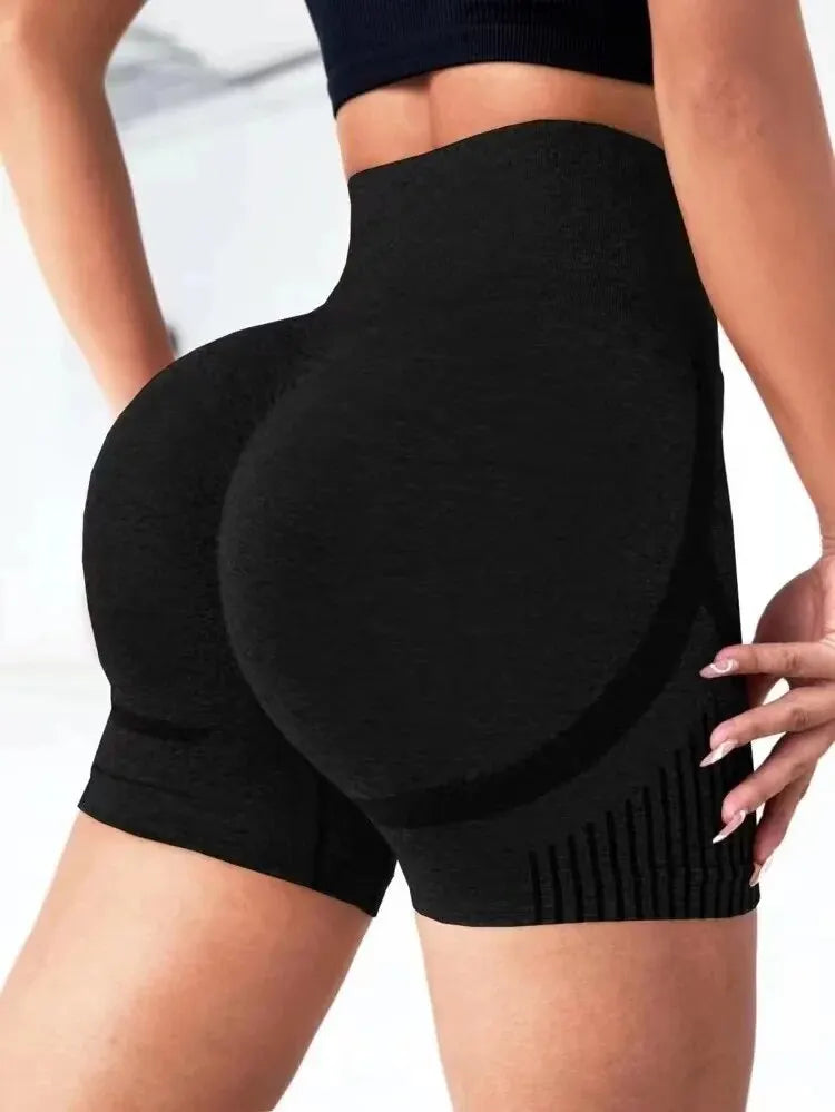 Women’s high waist knitted yoga shorts polyester nylon blend - product image