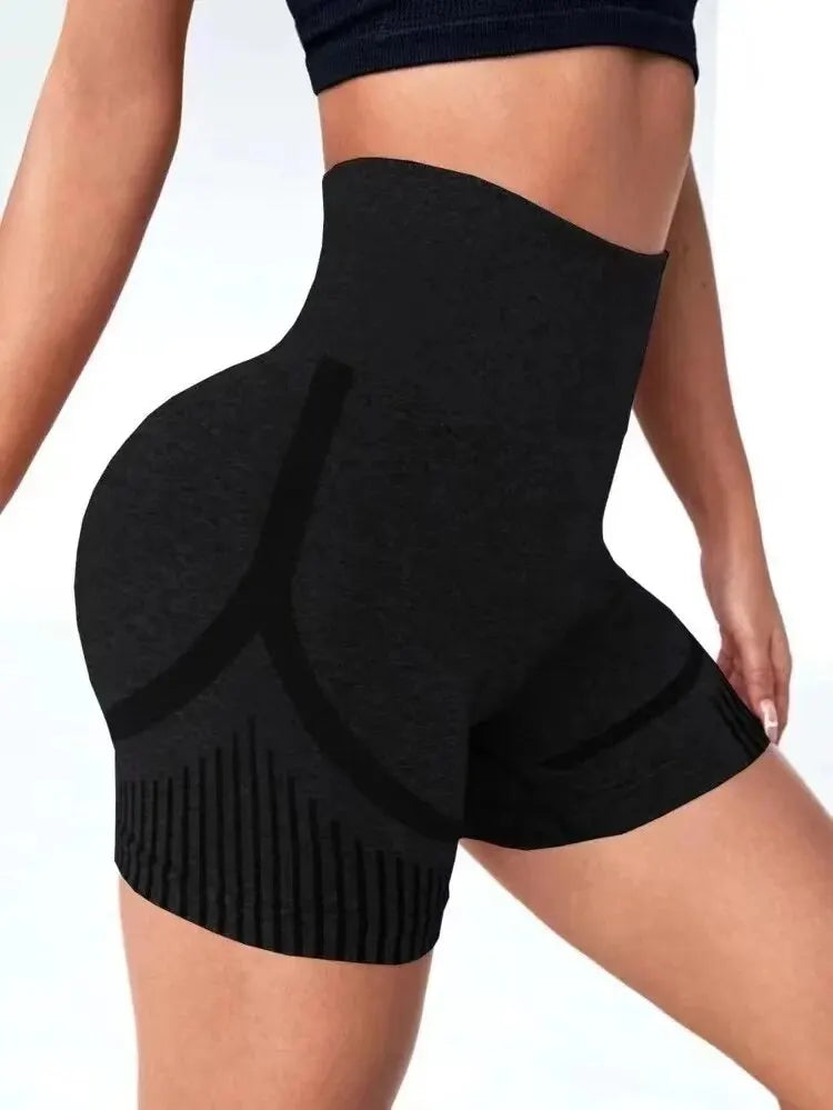 Women’s high waist knitted yoga shorts polyester nylon blend - product image